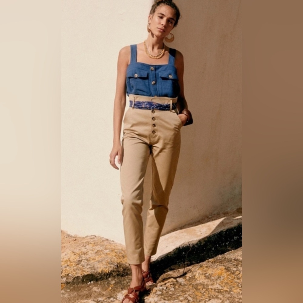 SÉZANE LEANDRO Trousers Button Fly Belted S212PAN004H Size 36
